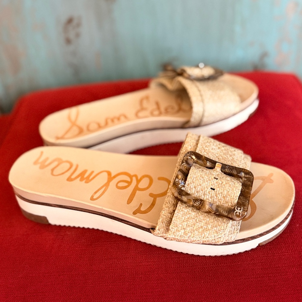 Sam Edelman Ariane Raffia Wedge Sandals – Size 9.5